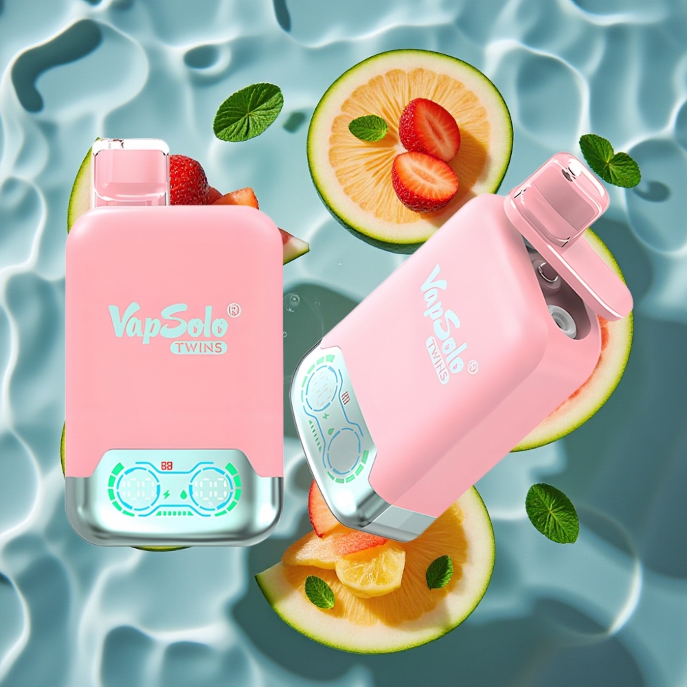 Vapsolo Twins 20000 Puffs Strawberry Ice & Mango Peach Watermelon Dual Tank Disposable Vape with 40ml E-Liquid and Type-C Charging
