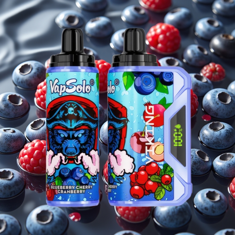VapSolo VIKING 12000 Puffs Disposable Vape Blueberry Cherry Cranberry 22ml Type-C LED Display