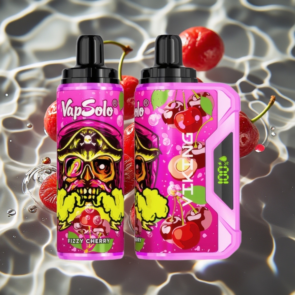 VapSolo VIKING 12000 Puffs Disposable Vape Fizzy Cherry – 22ml E-Liquid, Type-C Charging, LED Display