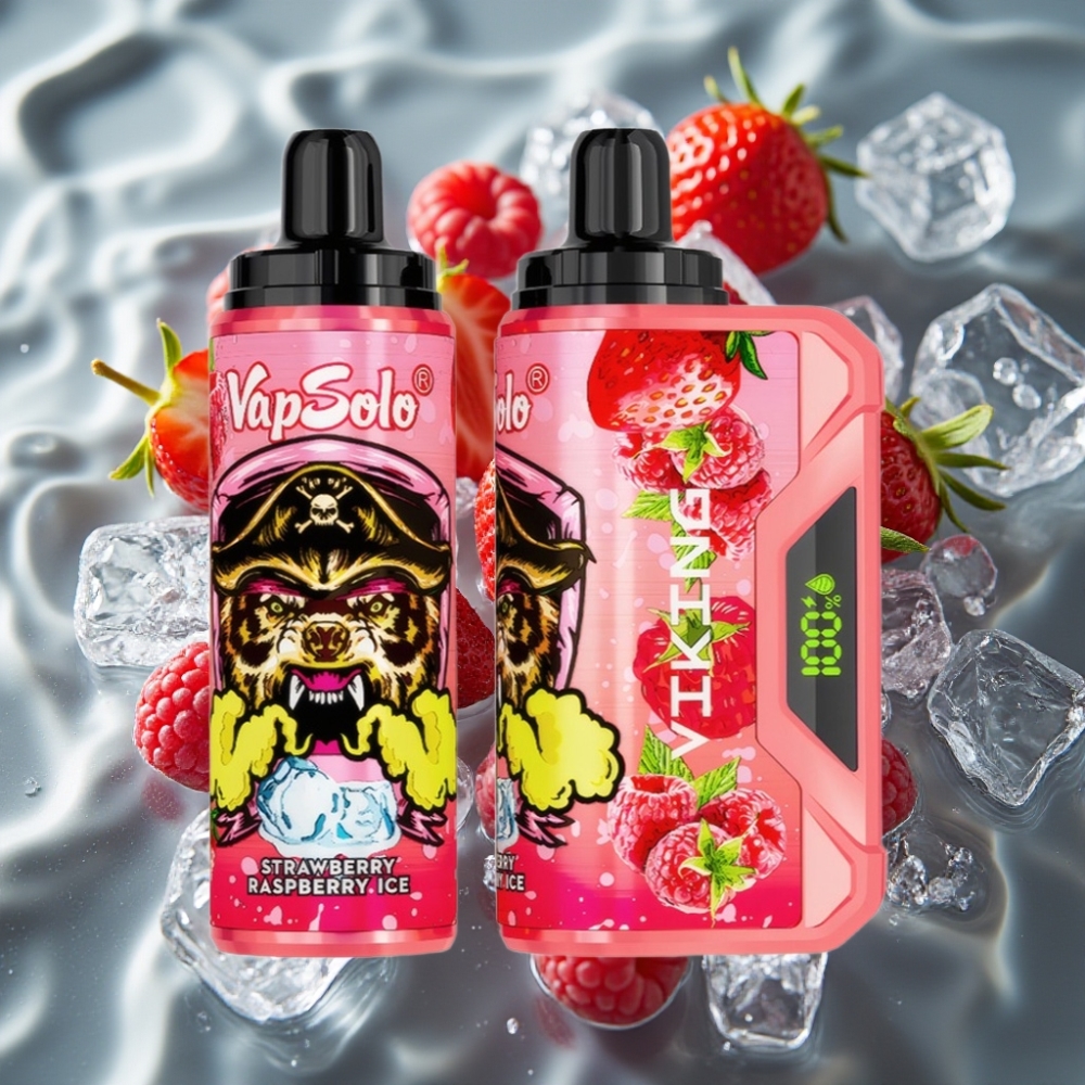 VapSolo VIKING 12000 Puffs Disposable Vape Strawberry Raspberry Ice 22ml Type-C LED Display