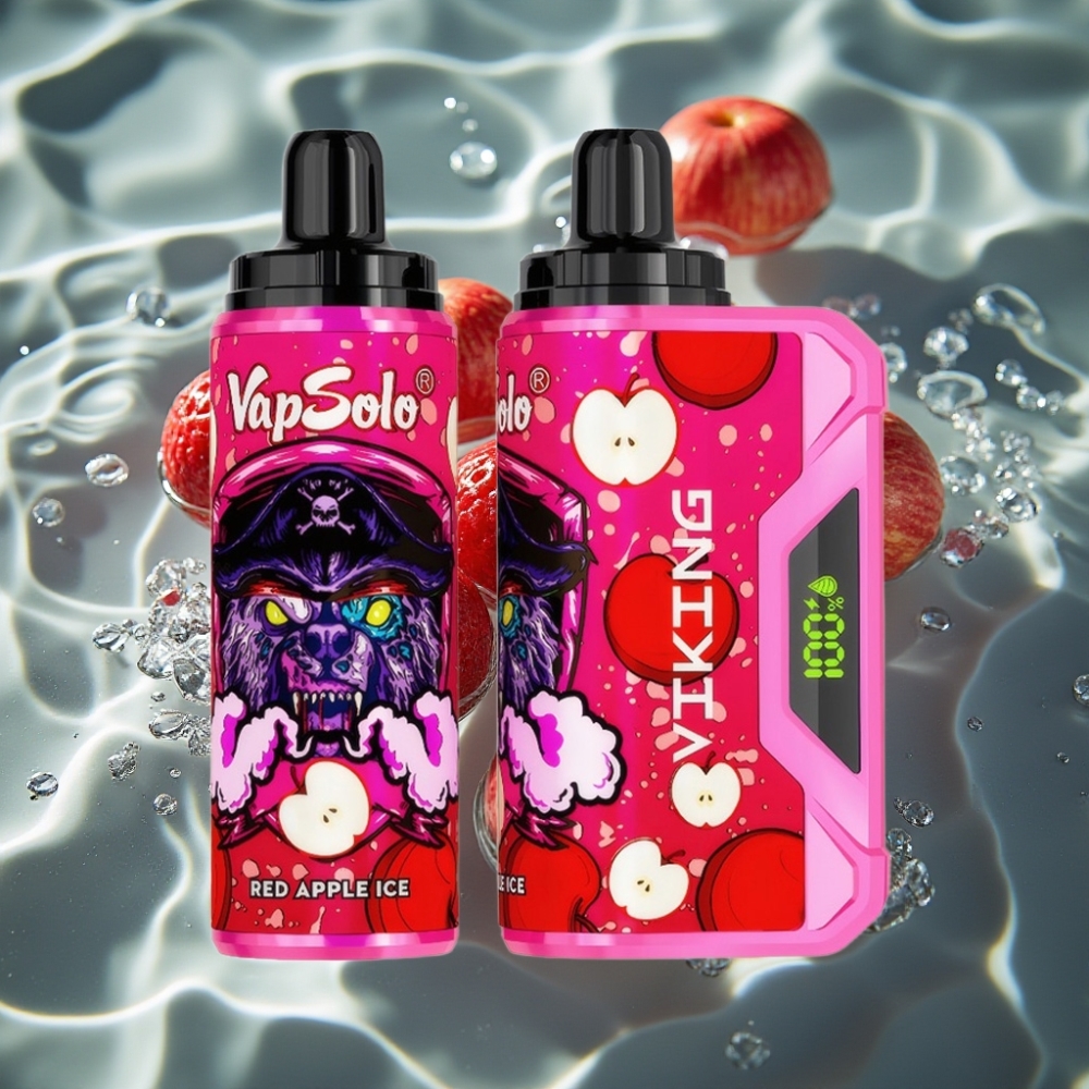 VapSolo VIKING 12000 Puffs Red Apple Ice Disposable Vape with LED Display & Type-C Charging