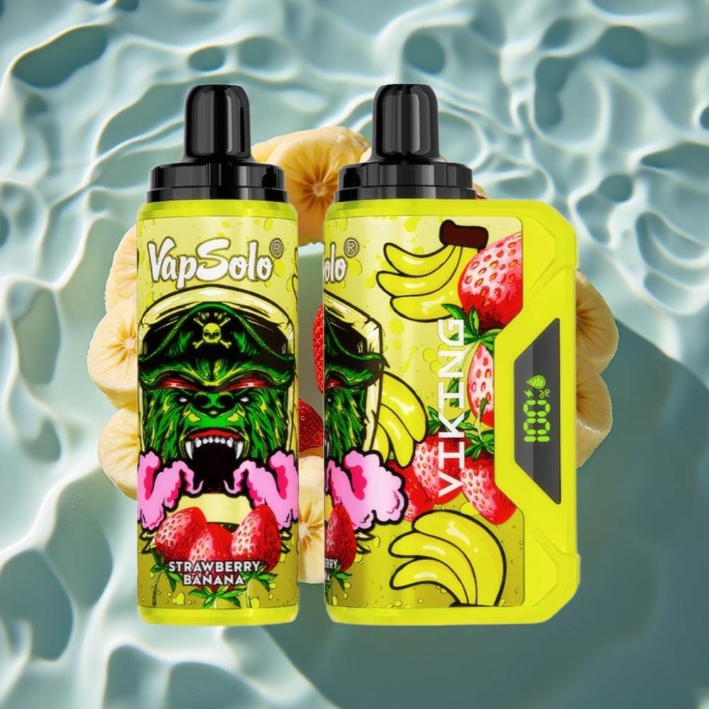 VapSolo VIKING 12000 Puffs Strawberry Banana Disposable Vape with LED Display & Type-C