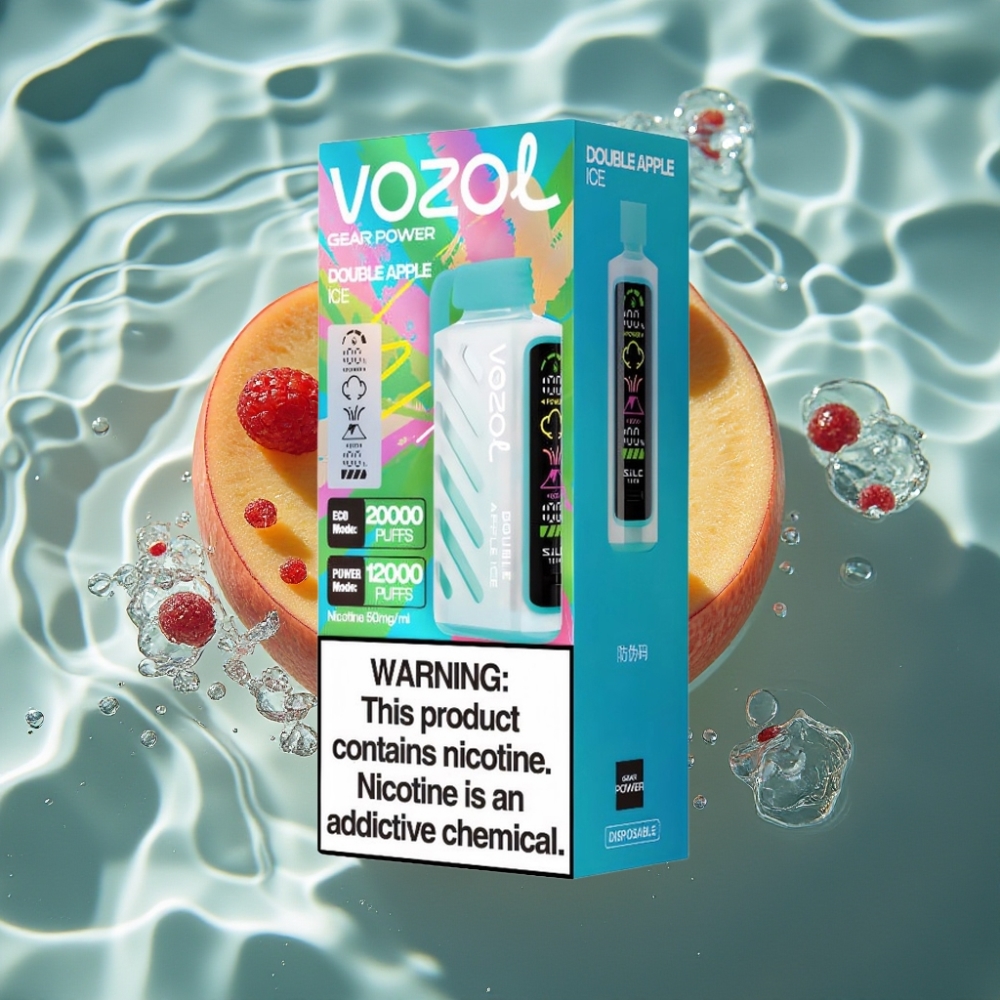 VOZOL Gear Power 20000 Puffs Disposable Vape - Double Apple Ice, 20mL, 5% Nicotine, S.i.L.C. Tech, Dual Mesh Coil