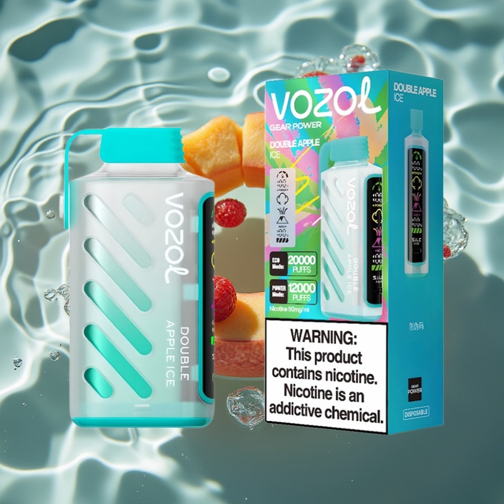 VOZOL Gear Power 20000 Puffs Disposable Vape - Double Apple Ice, 20mL, 5% Nicotine, S.i.L.C. Tech, Dual Mesh Coil