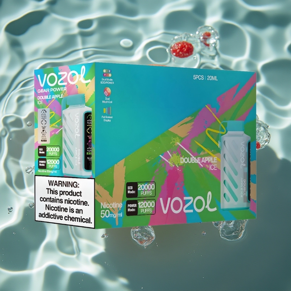 VOZOL Gear Power 20000 Puffs Disposable Vape - Double Apple Ice, 20mL, 5% Nicotine, S.i.L.C. Tech, Dual Mesh Coil