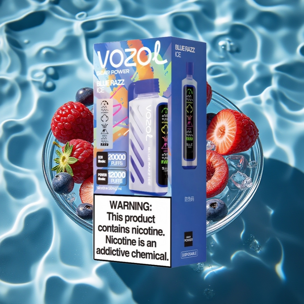 VOZOL Gear Power 20000 Puffs Dual Mesh Coil Blue Razz Ice Disposable Vape with S.i.L.C. Tech & Full Screen Display
