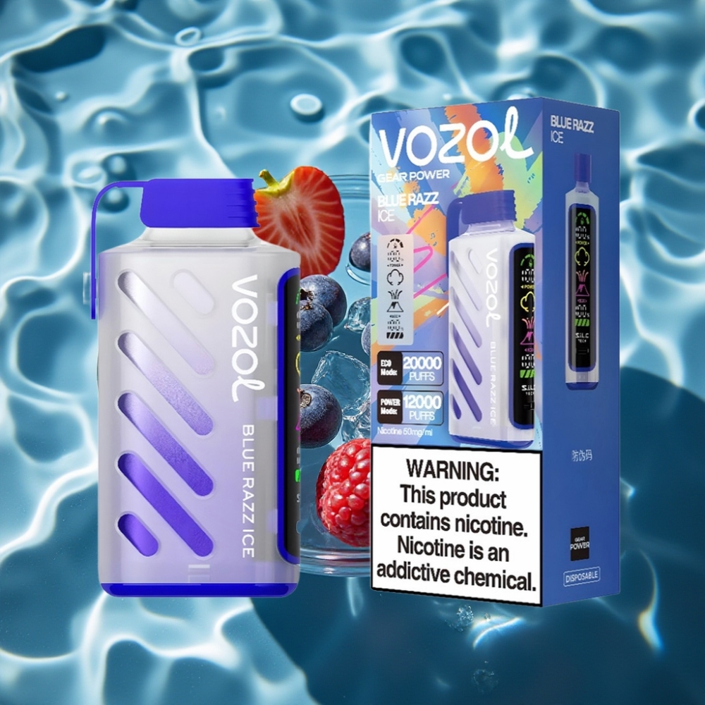 VOZOL Gear Power 20000 Puffs Dual Mesh Coil Blue Razz Ice Disposable Vape with S.i.L.C. Tech & Full Screen Display