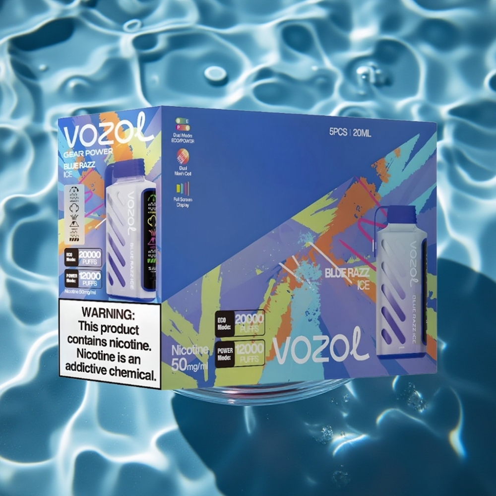 VOZOL Gear Power 20000 Puffs Dual Mesh Coil Blue Razz Ice Disposable Vape with S.i.L.C. Tech & Full Screen Display