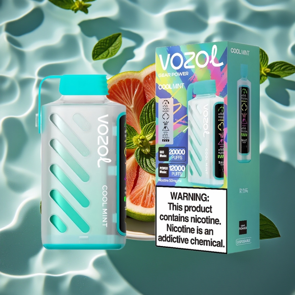 VOZOL Gear Power 20000 Puffs Dual Mesh Coil Cool Mint Disposable Vape with S.i.L.C. Tech & Full Screen Display