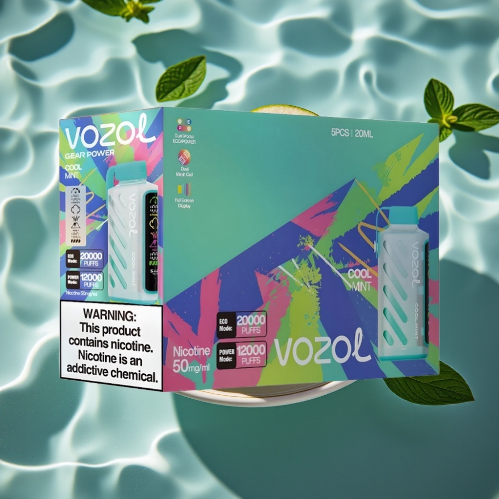 VOZOL Gear Power 20000 Puffs Dual Mesh Coil Cool Mint Disposable Vape with S.i.L.C. Tech & Full Screen Display