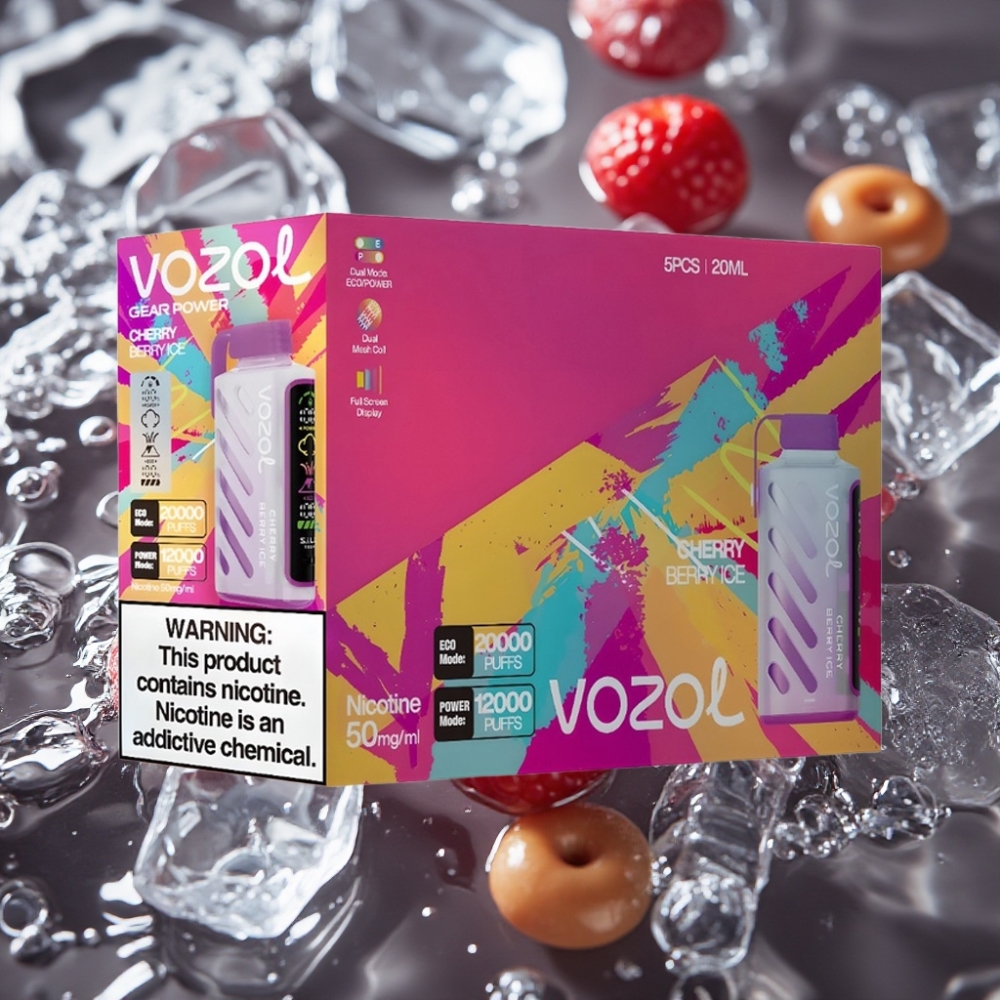 VOZOL Gear Power 20000 Puffs Dual Mesh Coil Full Screen Display Cherry Berry Ice 20mL 5% Nicotine