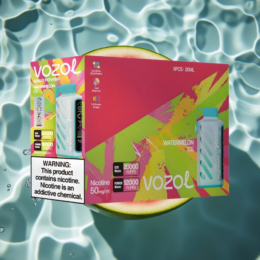 VOZOL Gear Power 20000 Puffs Watermelon Ice Disposable Vape with Dual Mesh Coil & Full Screen Display