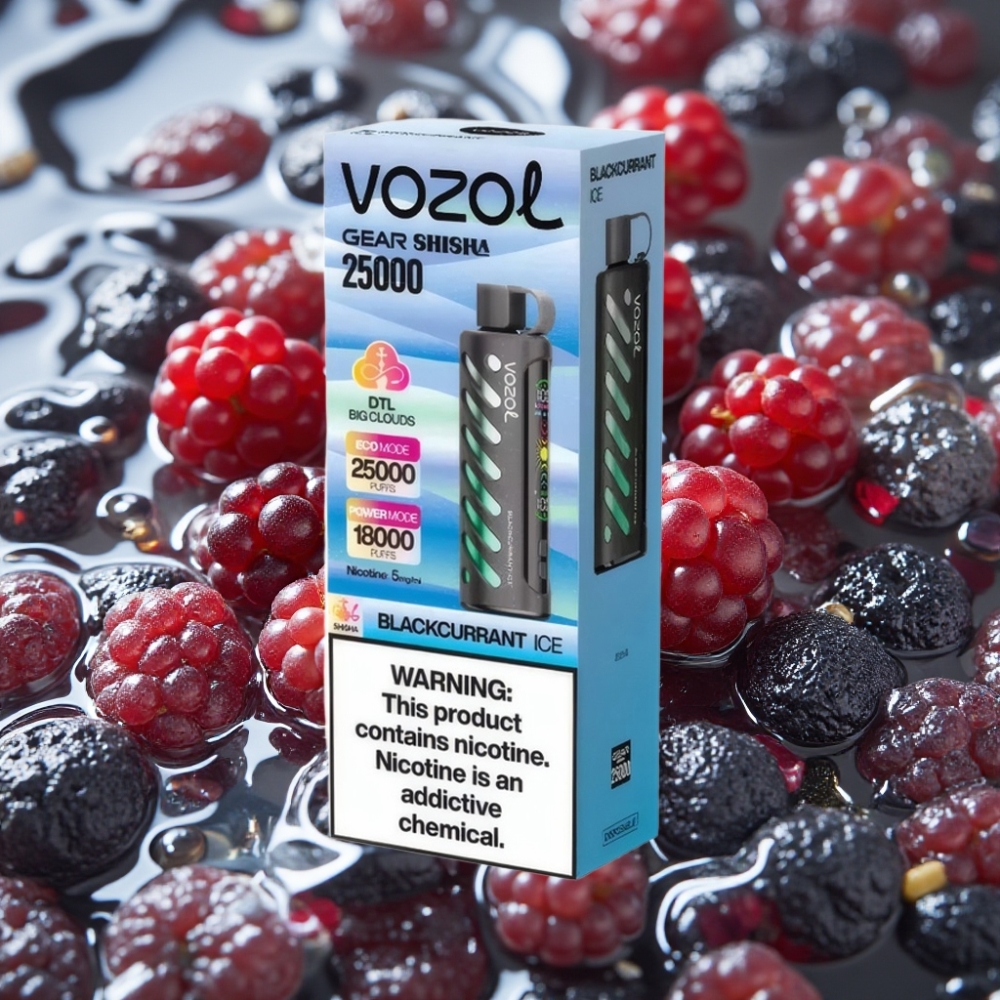 VOZOL Gear Shisha 25000 Puffs Disposable Vape Blackcurrant Ice - Dual Mesh, S.i.L.C Tech, 5mg/ml