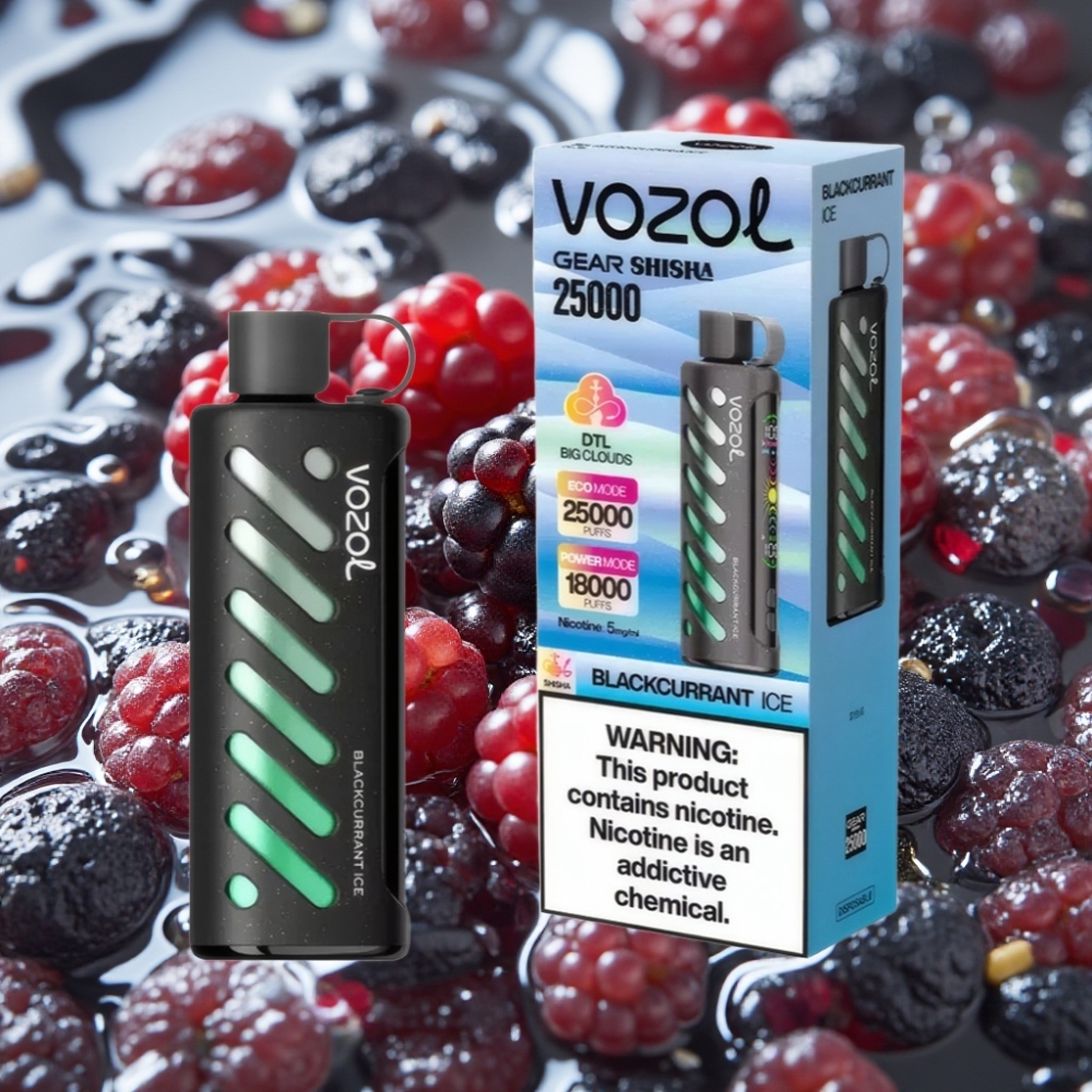 VOZOL Gear Shisha 25000 Puffs Disposable Vape Blackcurrant Ice - Dual Mesh, S.i.L.C Tech, 5mg/ml