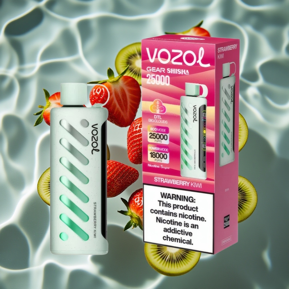 VOZOL Gear Shisha 25000 Puffs Disposable Vape - Strawberry Kiwi, Dual Mesh, 1000mAh, 5mg/ml