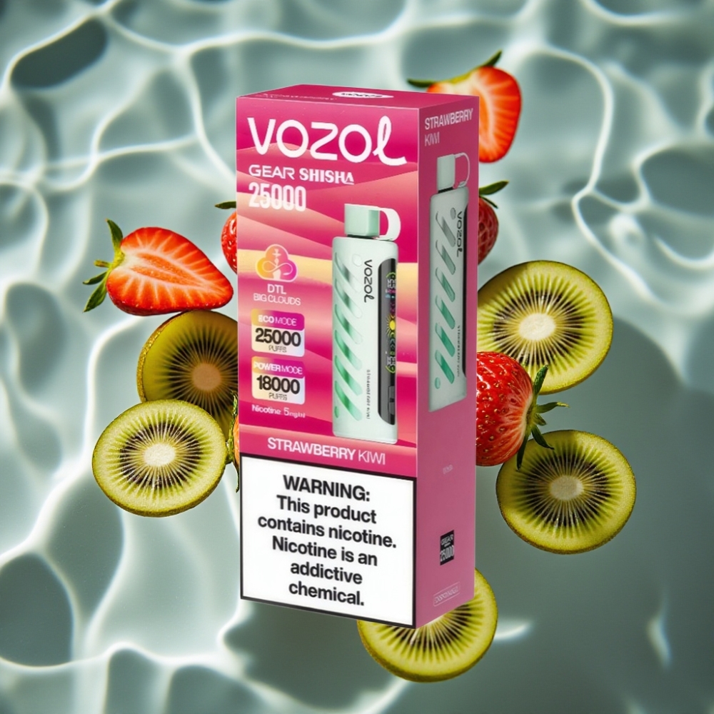 VOZOL Gear Shisha 25000 Puffs Disposable Vape - Strawberry Kiwi, Dual Mesh, 1000mAh, 5mg/ml