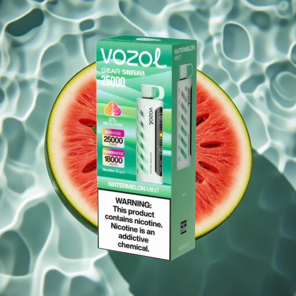 VOZOL Gear Shisha 25000 Puffs Disposable Vape - Watermelon Mint, 5mg/ml, 1000mAh, Dual Mesh Modes, S.i.L.C Tech