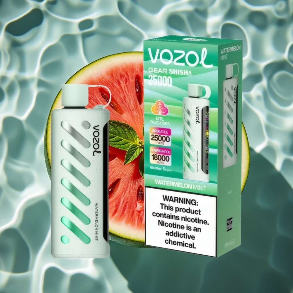 VOZOL Gear Shisha 25000 Puffs Disposable Vape - Watermelon Mint, 5mg/ml, 1000mAh, Dual Mesh Modes, S.i.L.C Tech