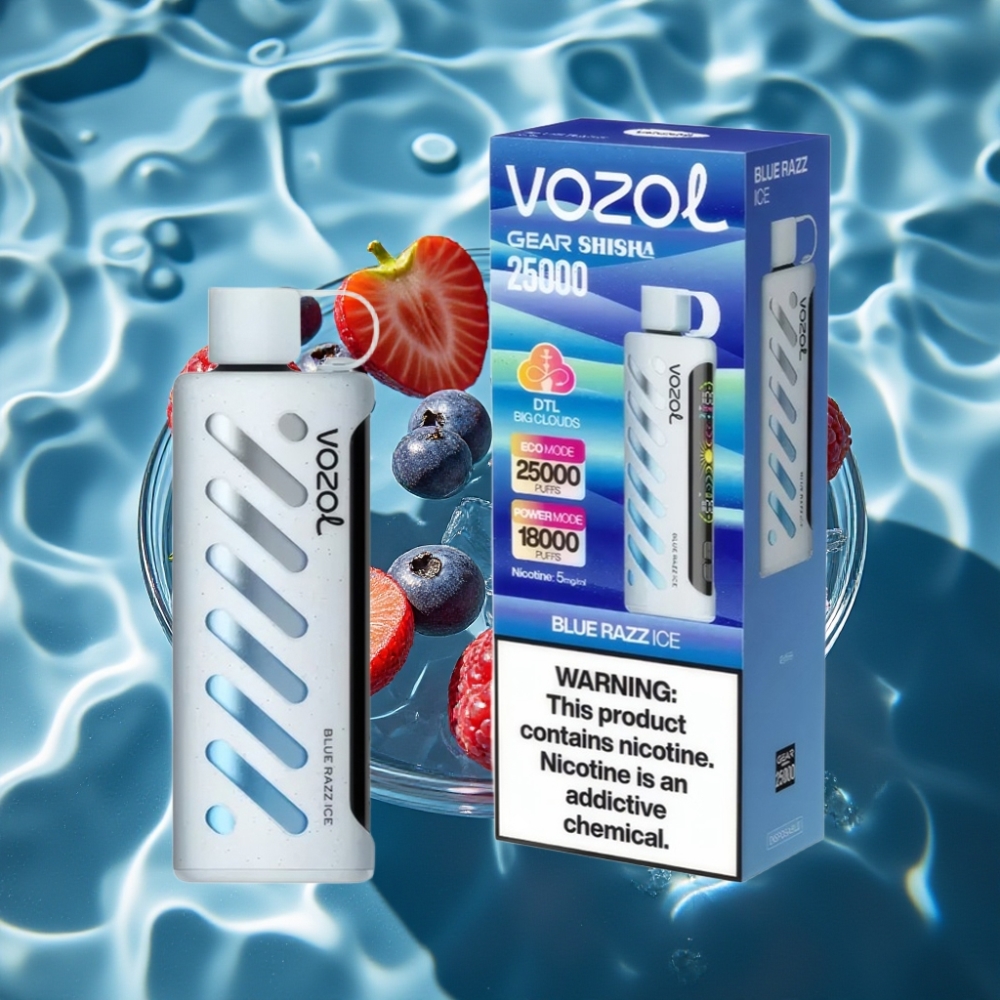 VOZOL Gear Shisha 25000 Puffs Dual Mesh Blue Razz Ice Disposable Vape with S.i.L.C Tech & 1000mAh Battery