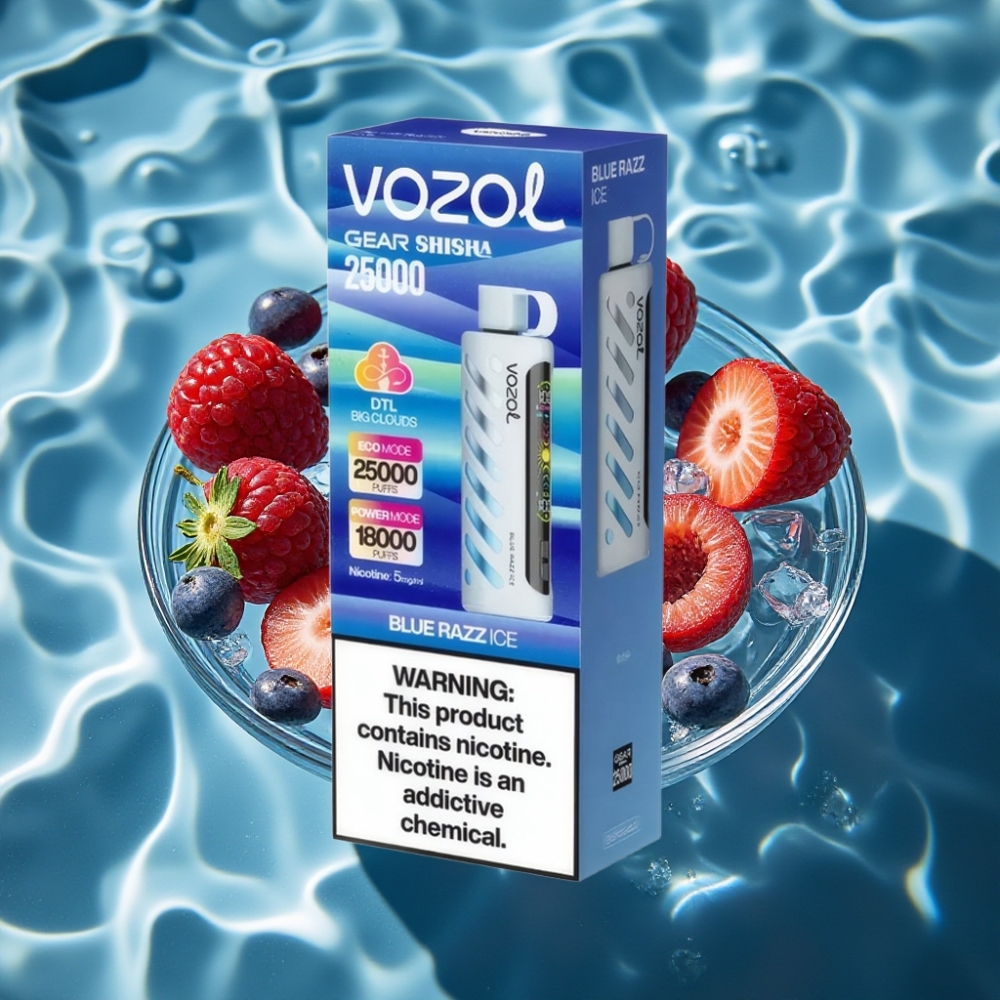 VOZOL Gear Shisha 25000 Puffs Dual Mesh Blue Razz Ice Disposable Vape with S.i.L.C Tech & 1000mAh Battery