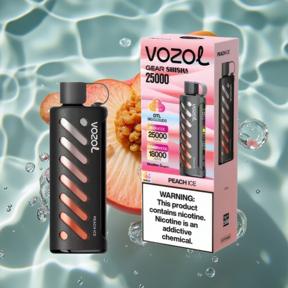 VOZOL Gear Shisha 25000 Puffs Peach Ice Disposable Vape with S.i.L.C Tech & Dual Mesh Modes