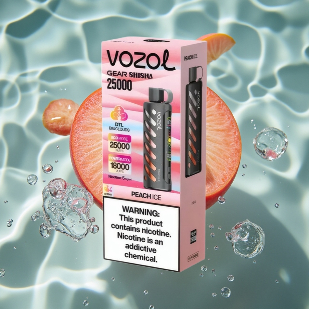 VOZOL Gear Shisha 25000 Puffs Peach Ice Disposable Vape with S.i.L.C Tech & Dual Mesh Modes