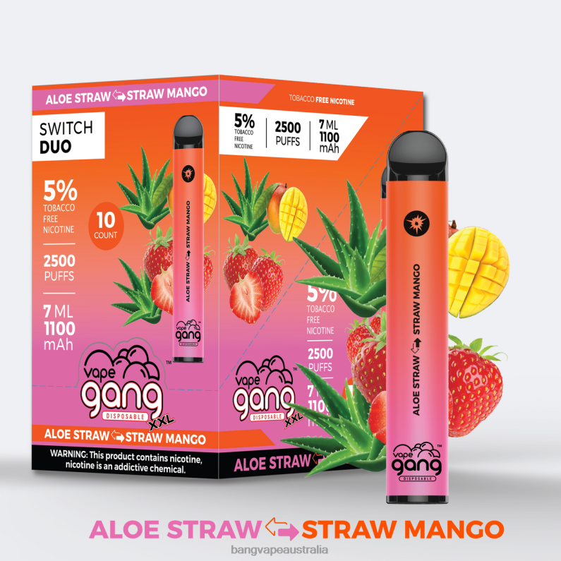 Vape Gang Switch Duo 2 flavors (Box of 10) 6006N38 Aloe Strawberry - Strawberry Mango - Bang Vape Puffs
