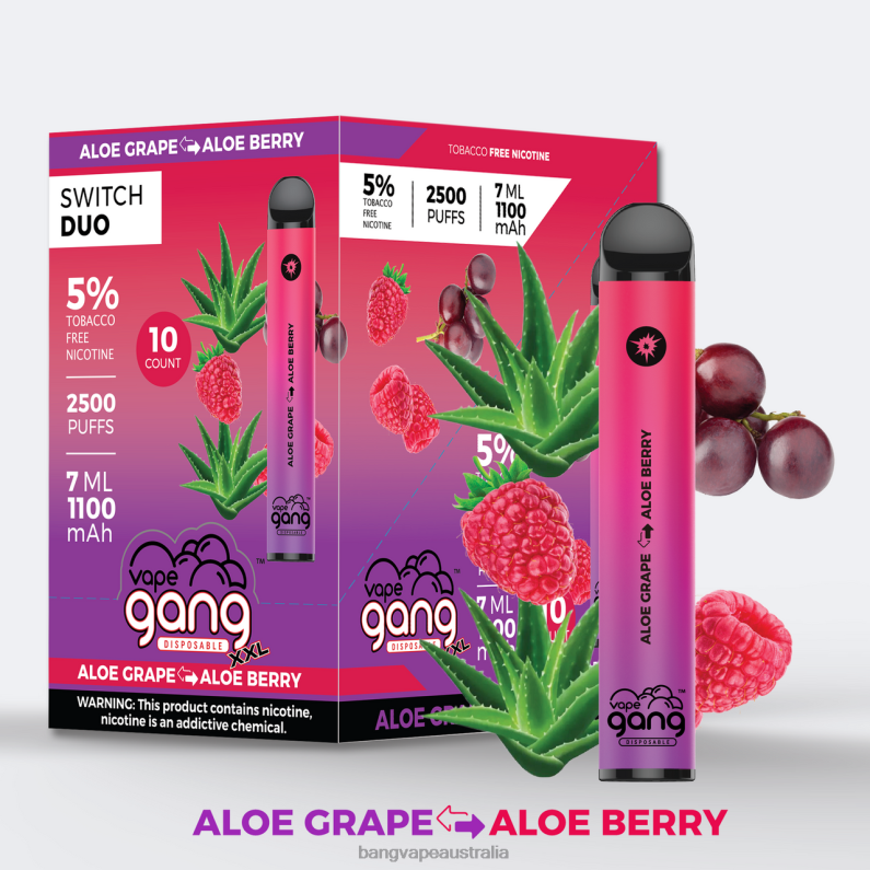 Vape Gang Switch Duo 2 flavors (Box of 10) 6006N39 Aloe Grape - Aloe Berry - Bang Vape Price