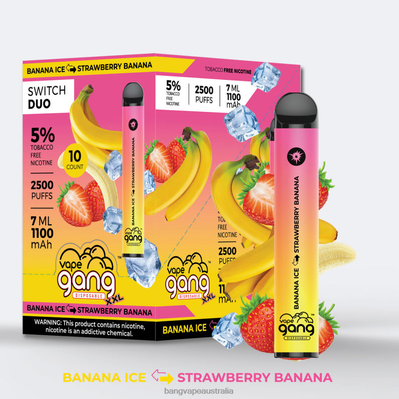 Vape Gang Switch Duo 2 flavors (Box of 10) 6006N40 Banana Ice - Strawberry Banana - Gang Vape Price