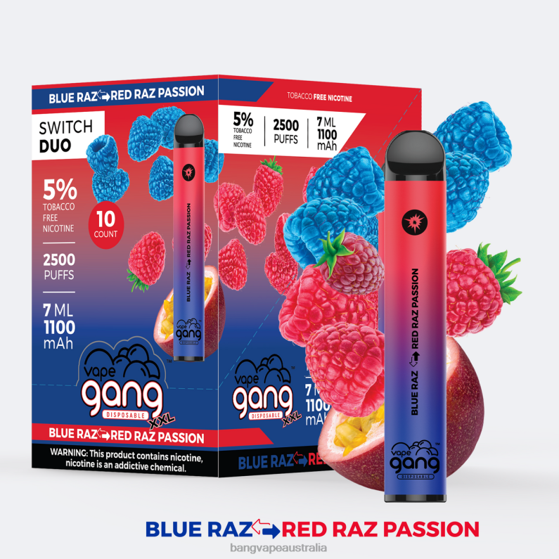 Vape Gang Switch Duo 2 flavors (Box of 10) 6006N41 Blue Razz - Red Razz Passion - Vape Gang Australia