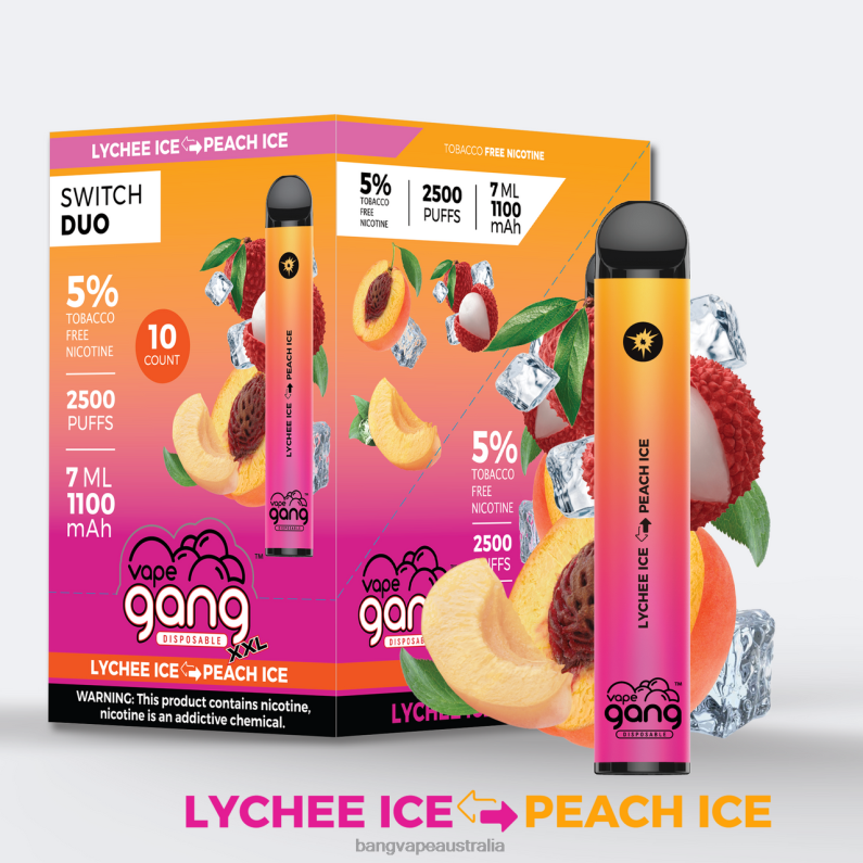 Vape Gang Switch Duo 2 flavors (Box of 10) 6006N42 Lychee Ice - Peach Ice - Bang Vape Australia