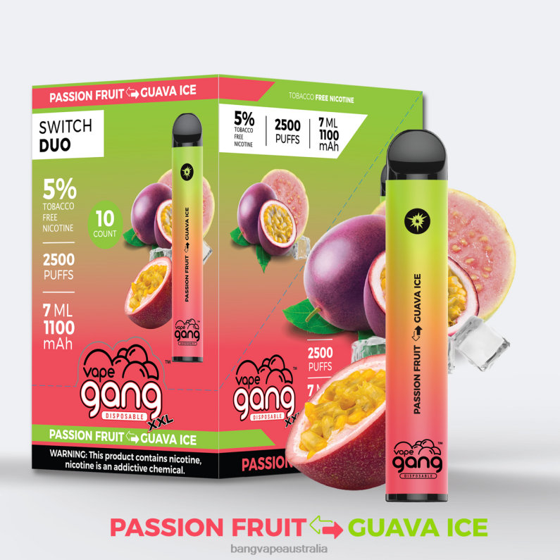 Vape Gang Switch Duo 2 flavors (Box of 10) 6006N44 Passionfruit - Guava Ice - Vape Gang Sydney