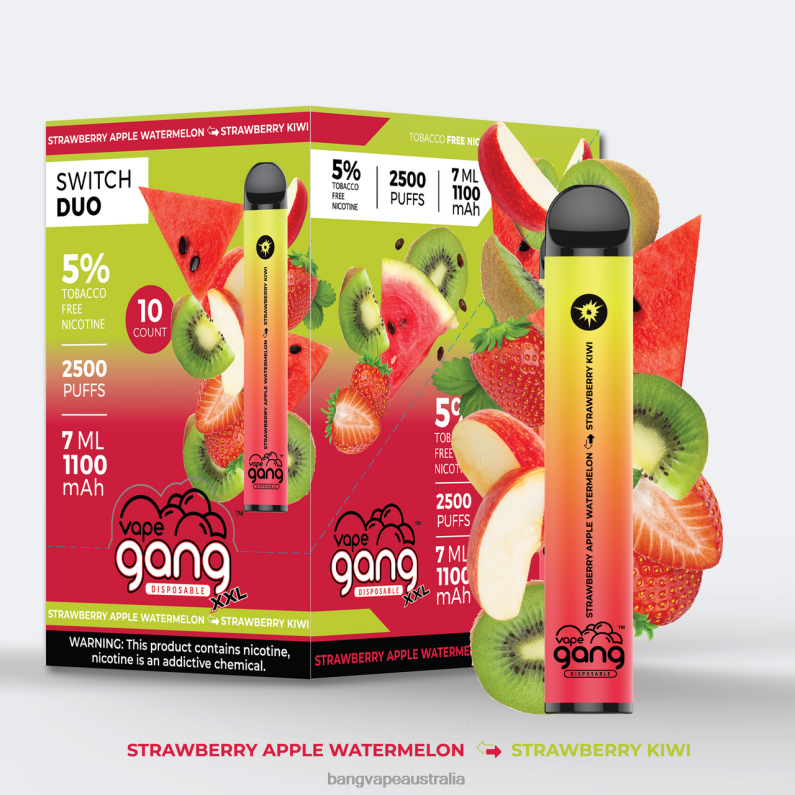Vape Gang Switch Duo 2 flavors (Box of 10) 6006N45 Strawberry Apple Watermelon - Strawberry Kiwi - Vape Gang Melbourne