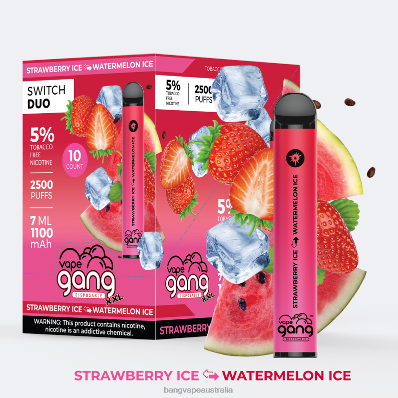 Vape Gang Switch Duo 2 flavors (Box of 10) 6006N47 Strawberry Ice - Watermelon Ice - Vape Gang Flavors