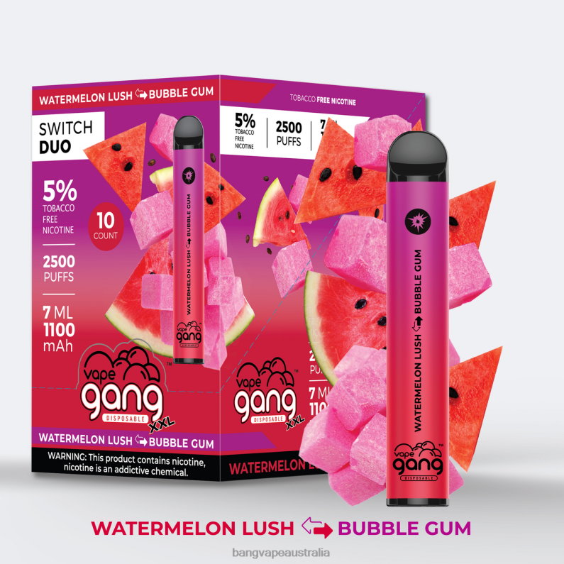 Vape Gang Switch Duo 2 flavors (Box of 10) 6006N49 Watermelon Lush - Bubble Gum - Bang Vape Price